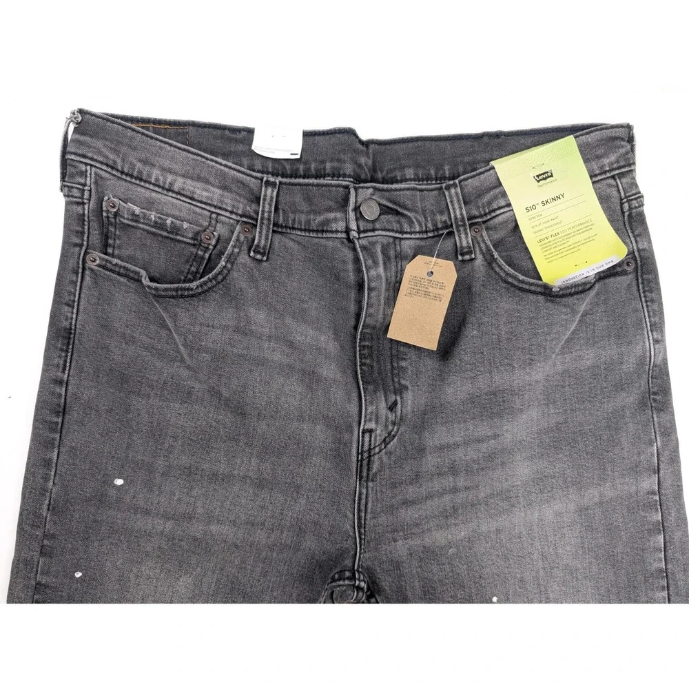 Levi's 510 Skinny‎ Fit Gray Distressed Paint Accent Jeans Men's Size 38x30 NWT